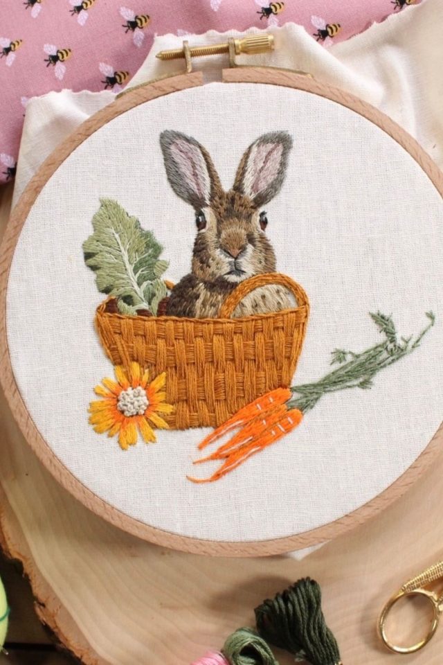 Garden Rabbit Thread Painting Pattern