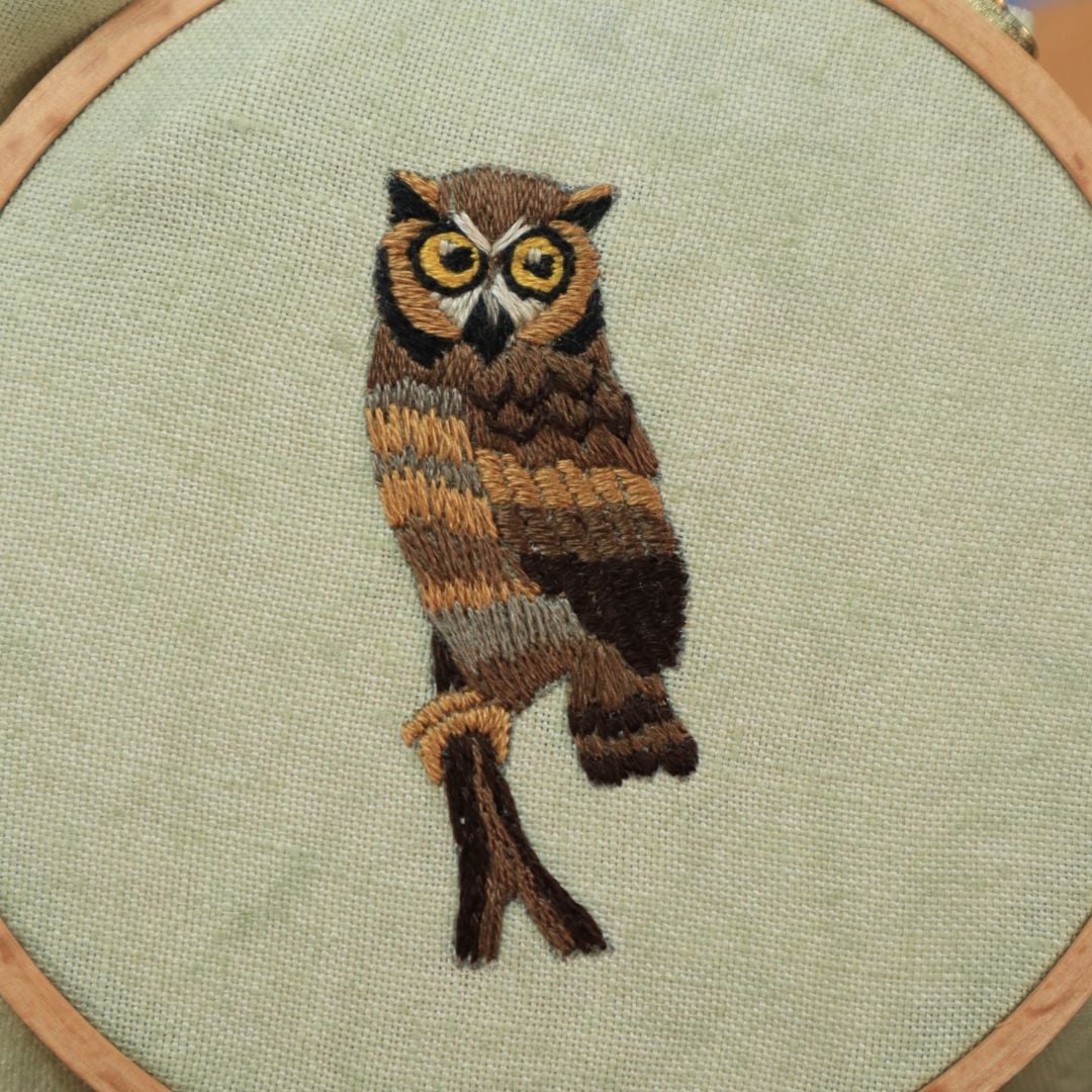 embroidery of a great horned owl