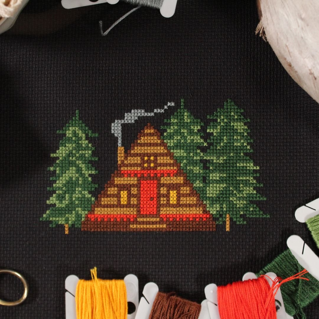 Cozy Cabin Cross Stitch Pattern -, image size:1080x1080