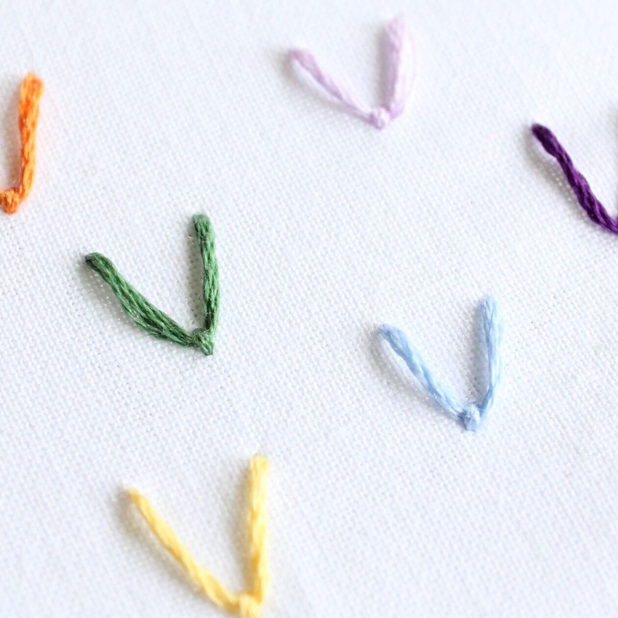colorful fly stitches on white fabric