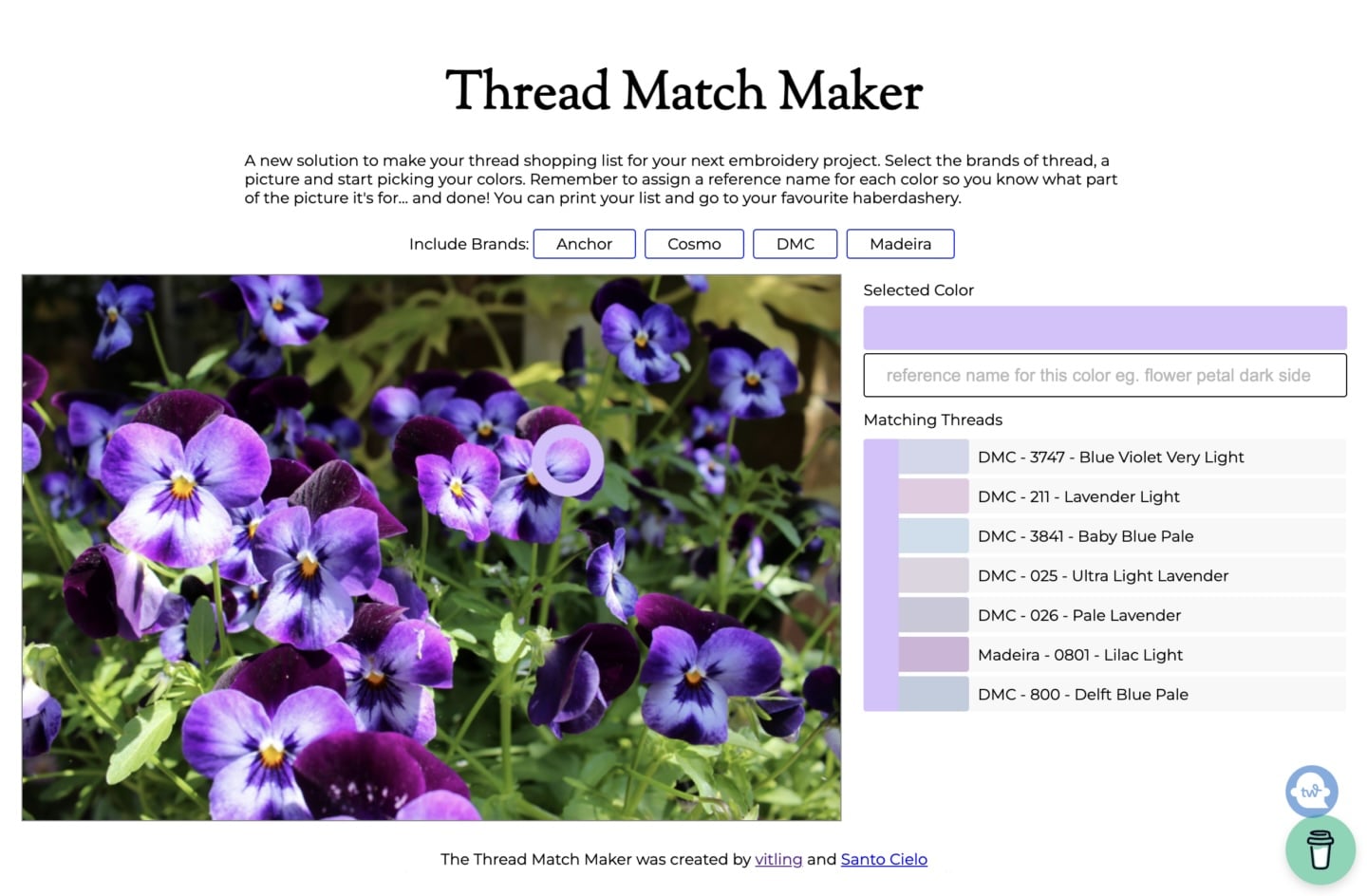 color matching a pansy flower image with Thread Match Maker