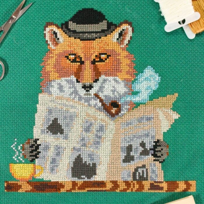 Fox Reading The Newspaper Cross Stitch Pattern