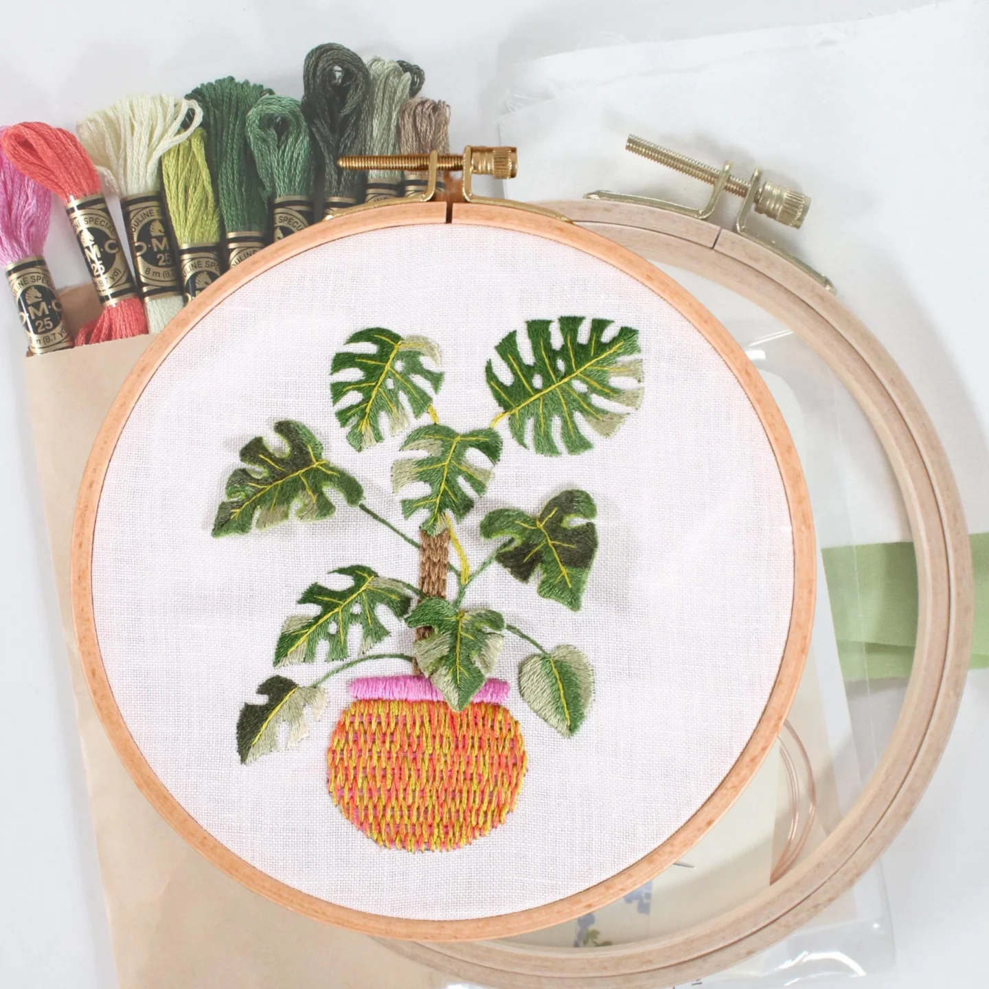 Monstera Houseplant Stumpwork Embroidery Kit