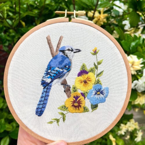 Blue Jay Thread Painting Embroidery Pattern