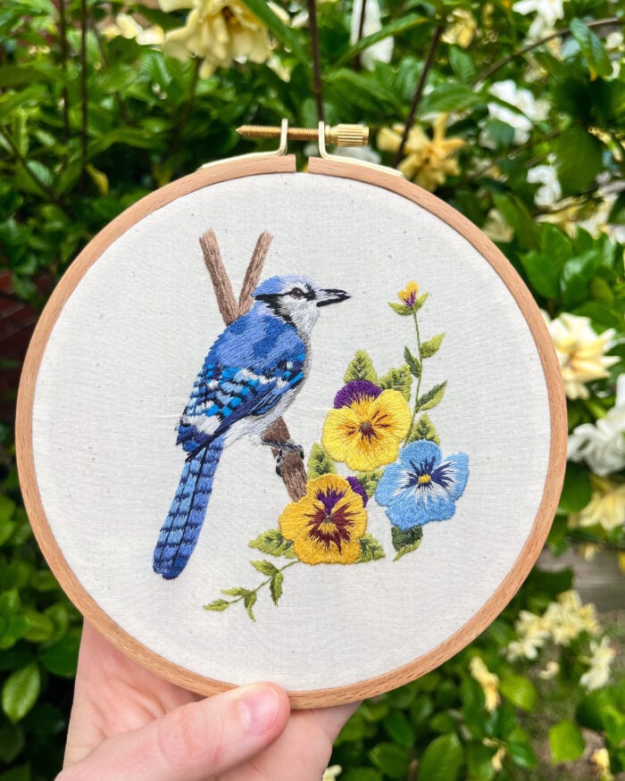 Blue Jay Thread Painting Embroidery Pattern