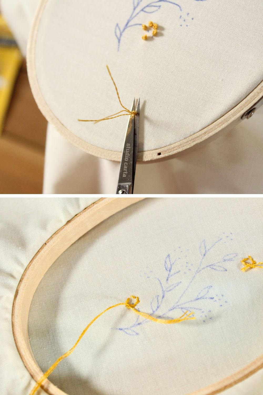 cutting the away knot and securing the stitches