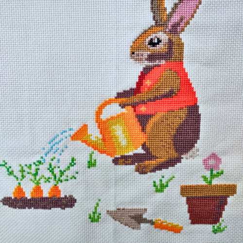 Gardening Rabbit Cross Stitch Pattern