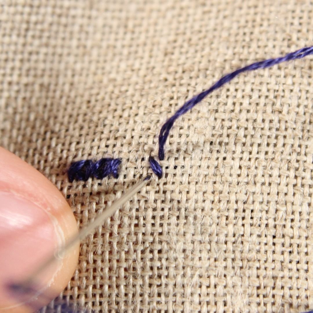 how to make a vertical half stitch on linen step 2