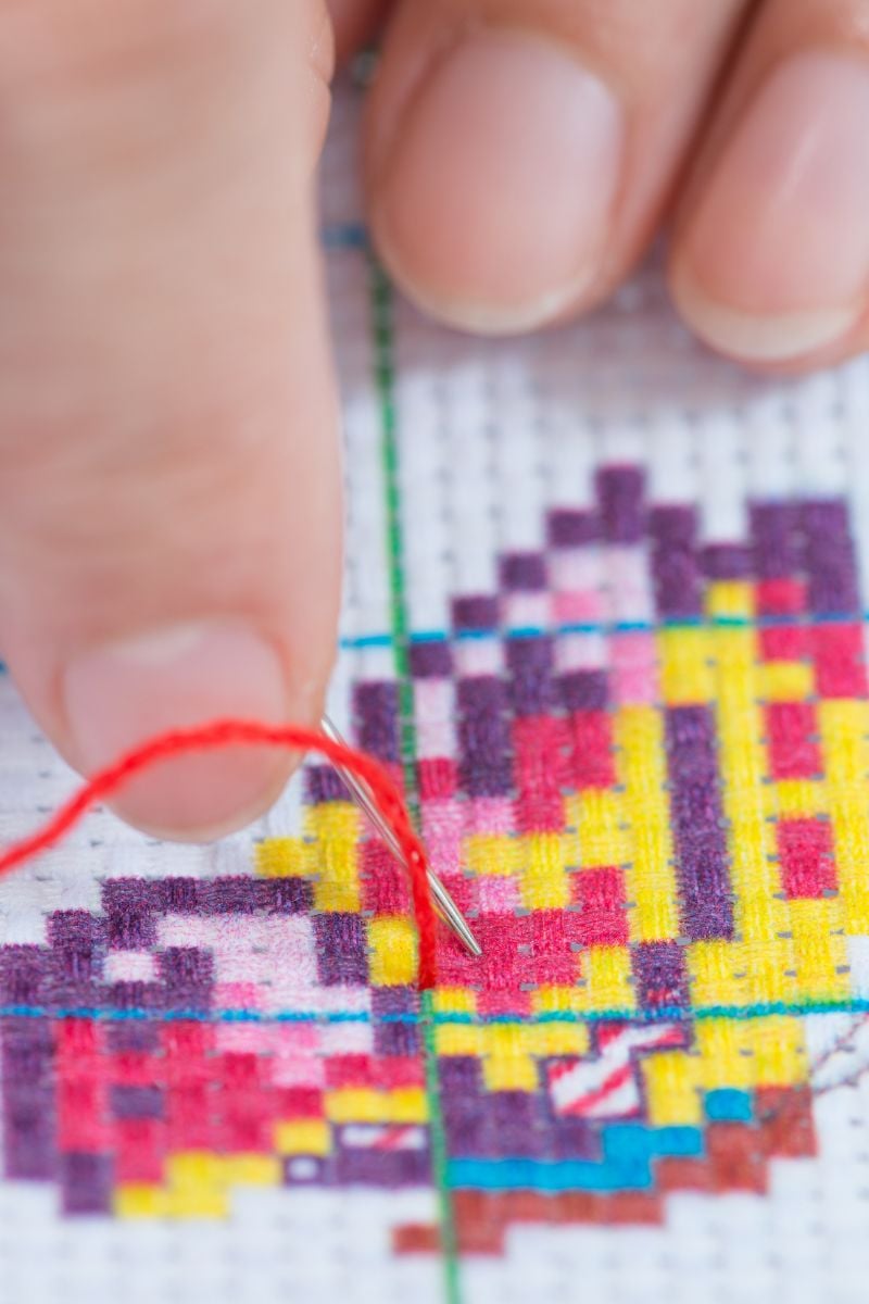 stamped cross stitch of a colorful butterfly