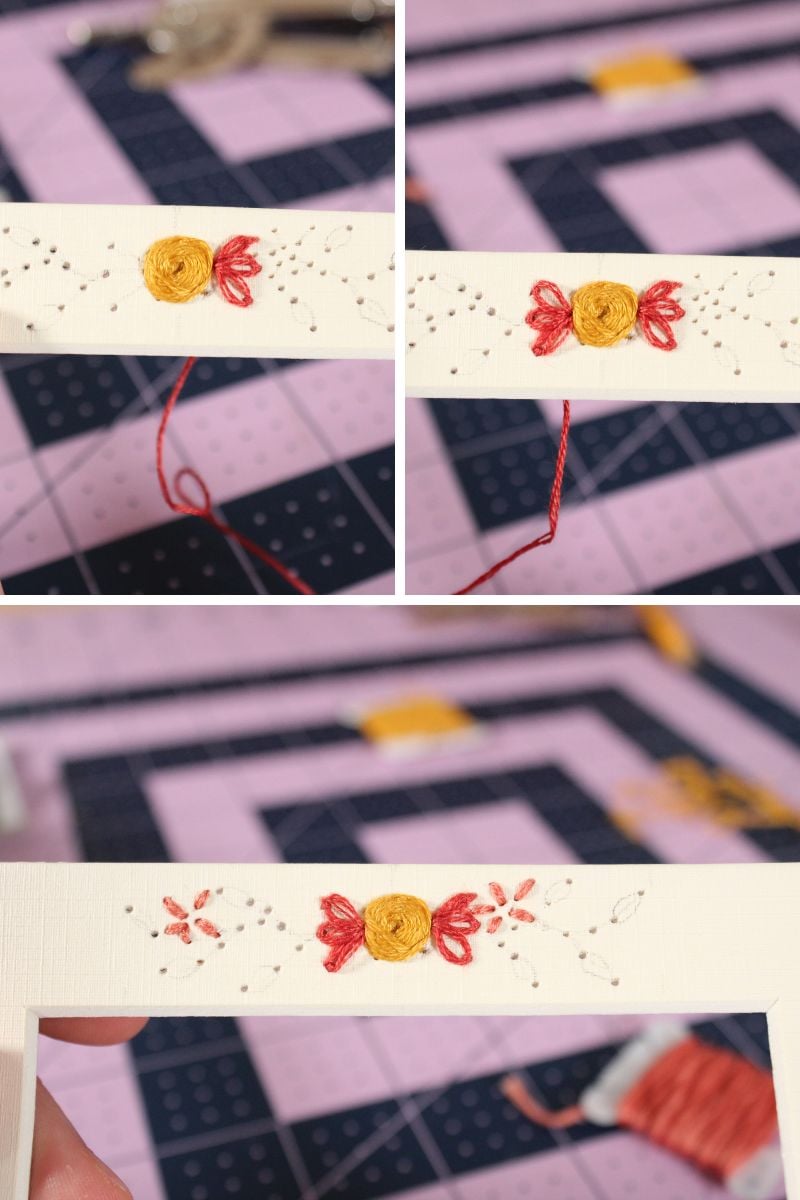 Stitching lazy daisy flowers and small satin stitch flowers