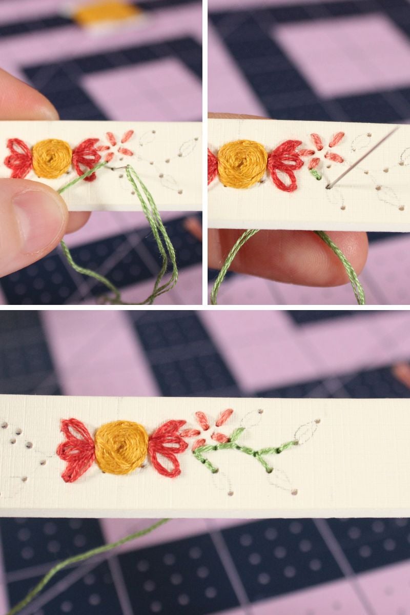 how to back stitch the flower stems