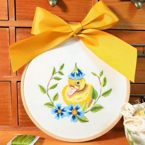Floral Duckling Thread Painting Embroidery Pattern