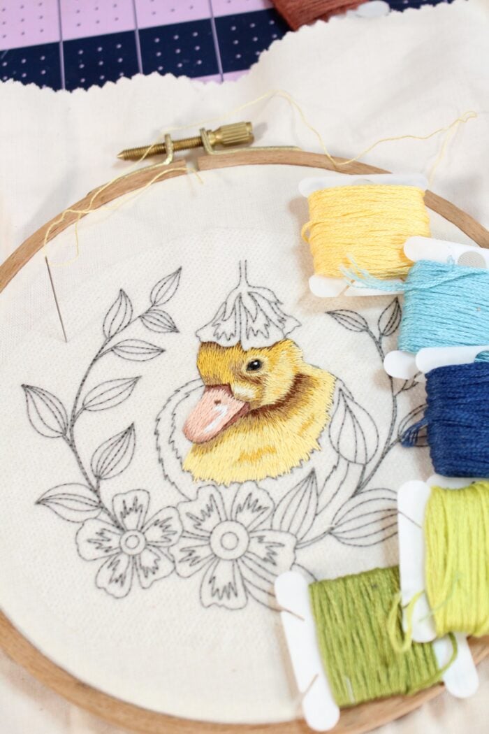 duckling embroidery in progress