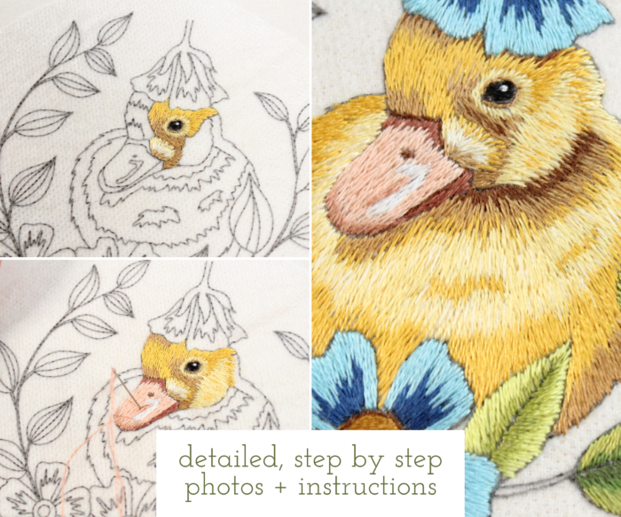 Floral Duckling Thread Painting Embroidery Pattern - Image 3