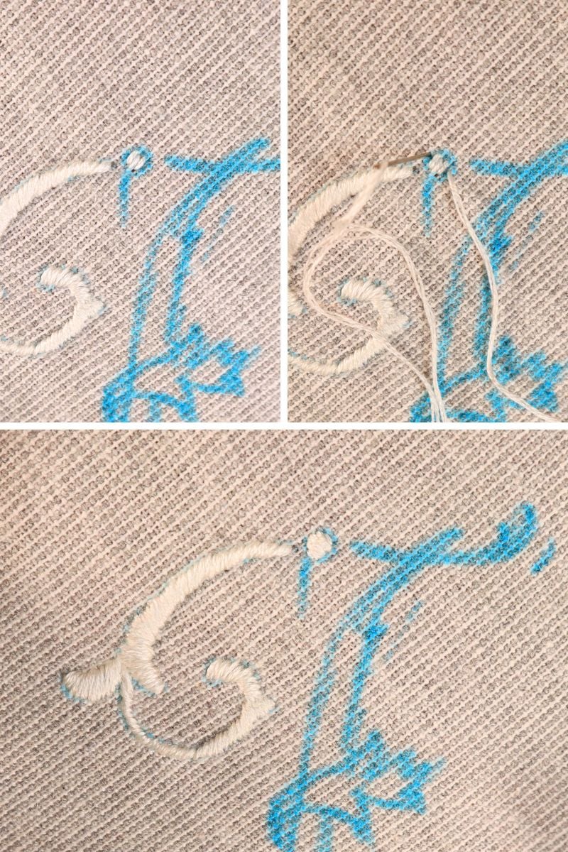 hand embroidered monogram step 3: filling in small circles 