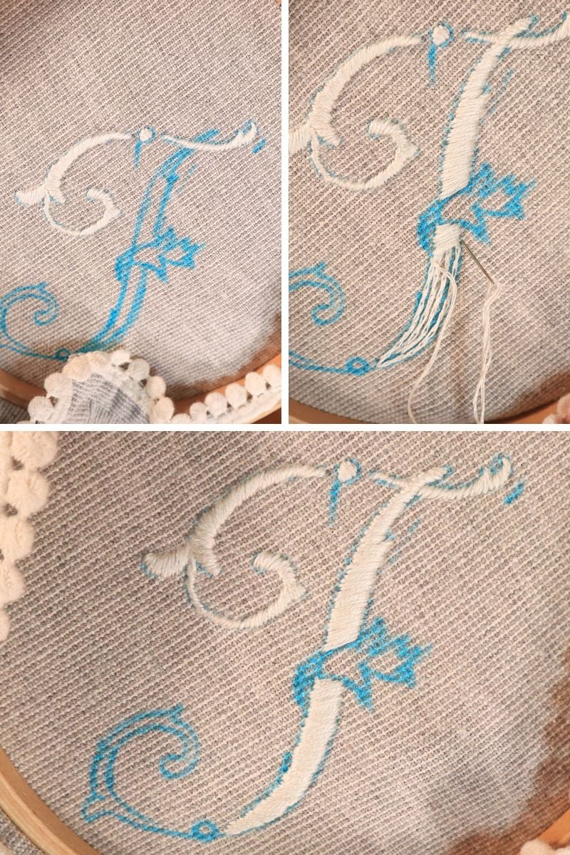 hand embroidered monogram step 4: Filling in the main part of the letter