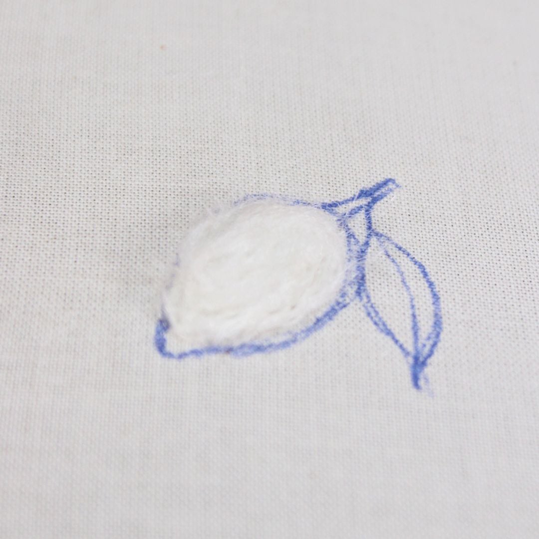 needle felting wool roving on the lemon step 2