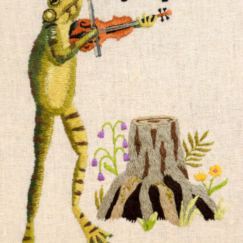fiddling frog thread painting embroidery pattern