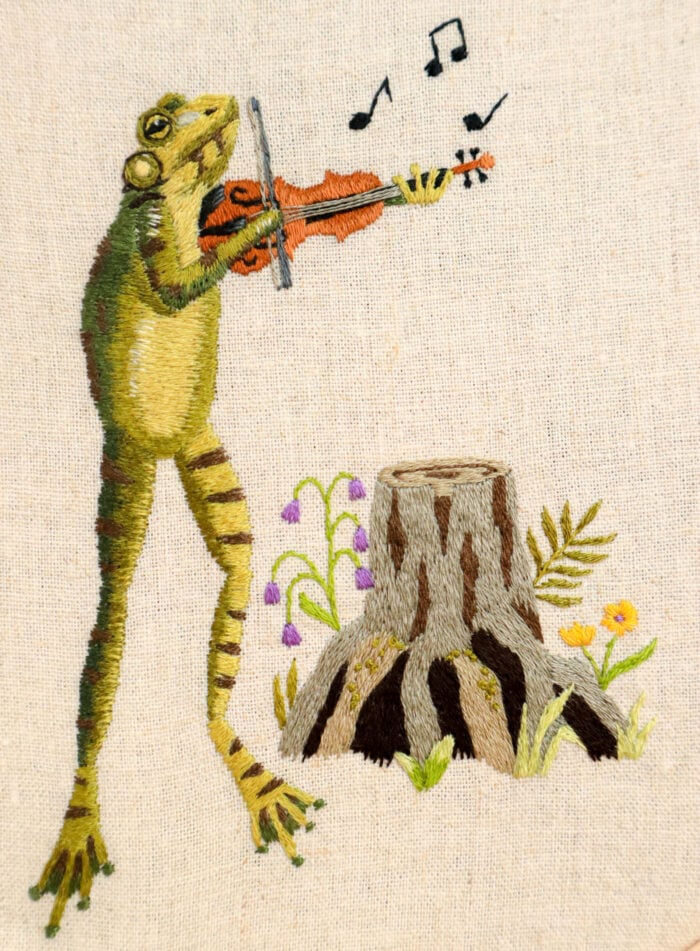 fiddling frog thread painting embroidery pattern