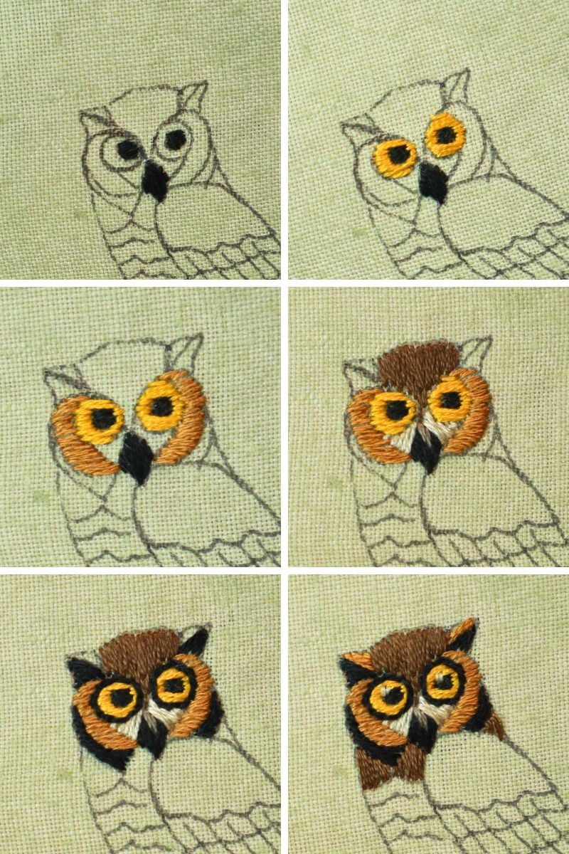 how to embroider the owl's face