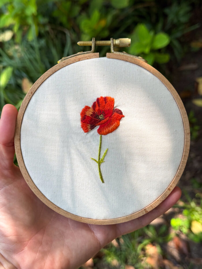 Red Poppy Beginner Thread Painting Pattern - Image 2