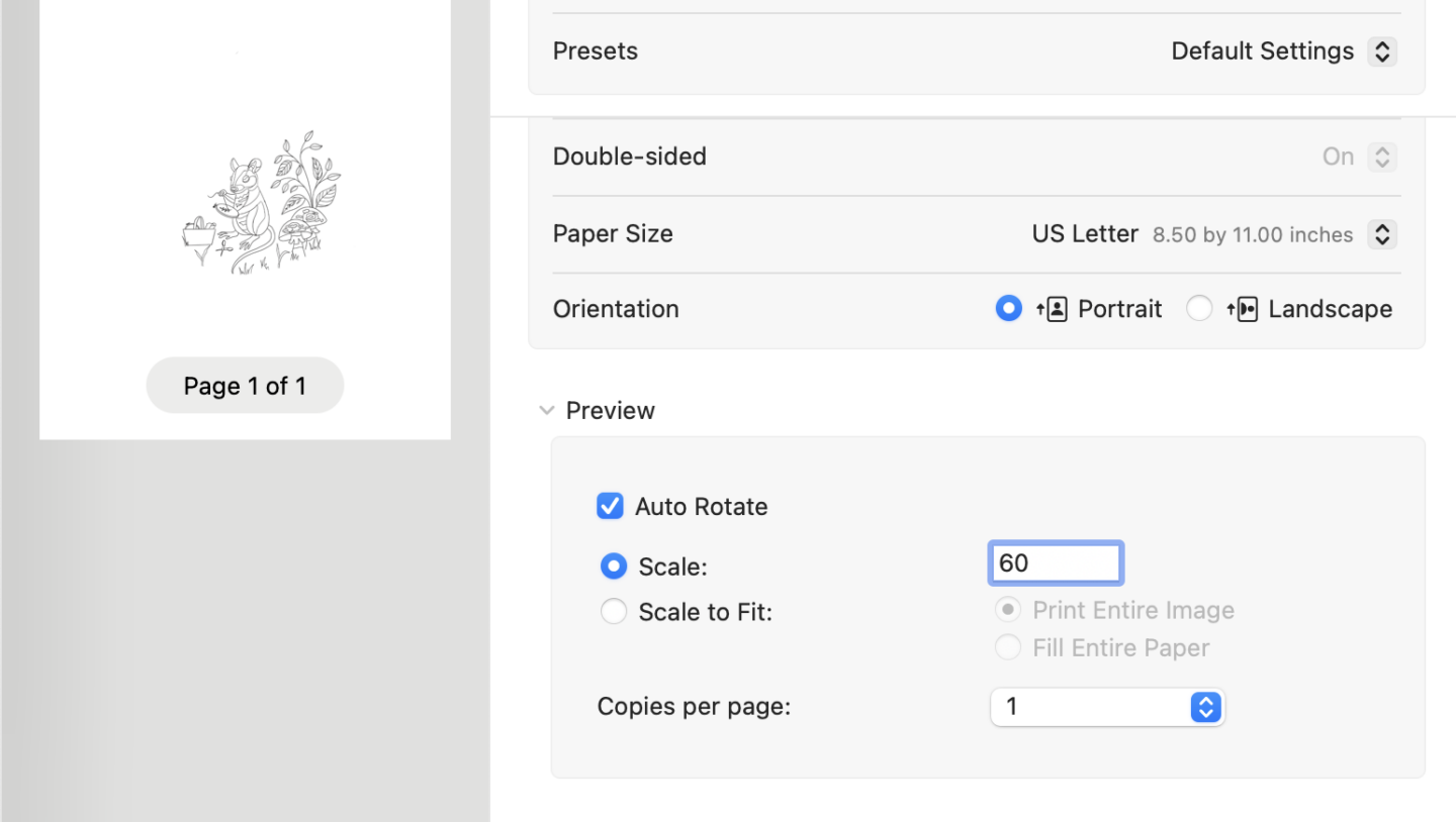 making a design smaller in the printer settings