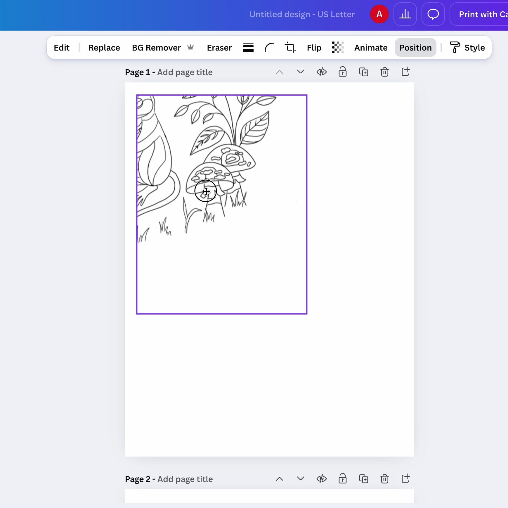 positioning the image along the top left edge of the document