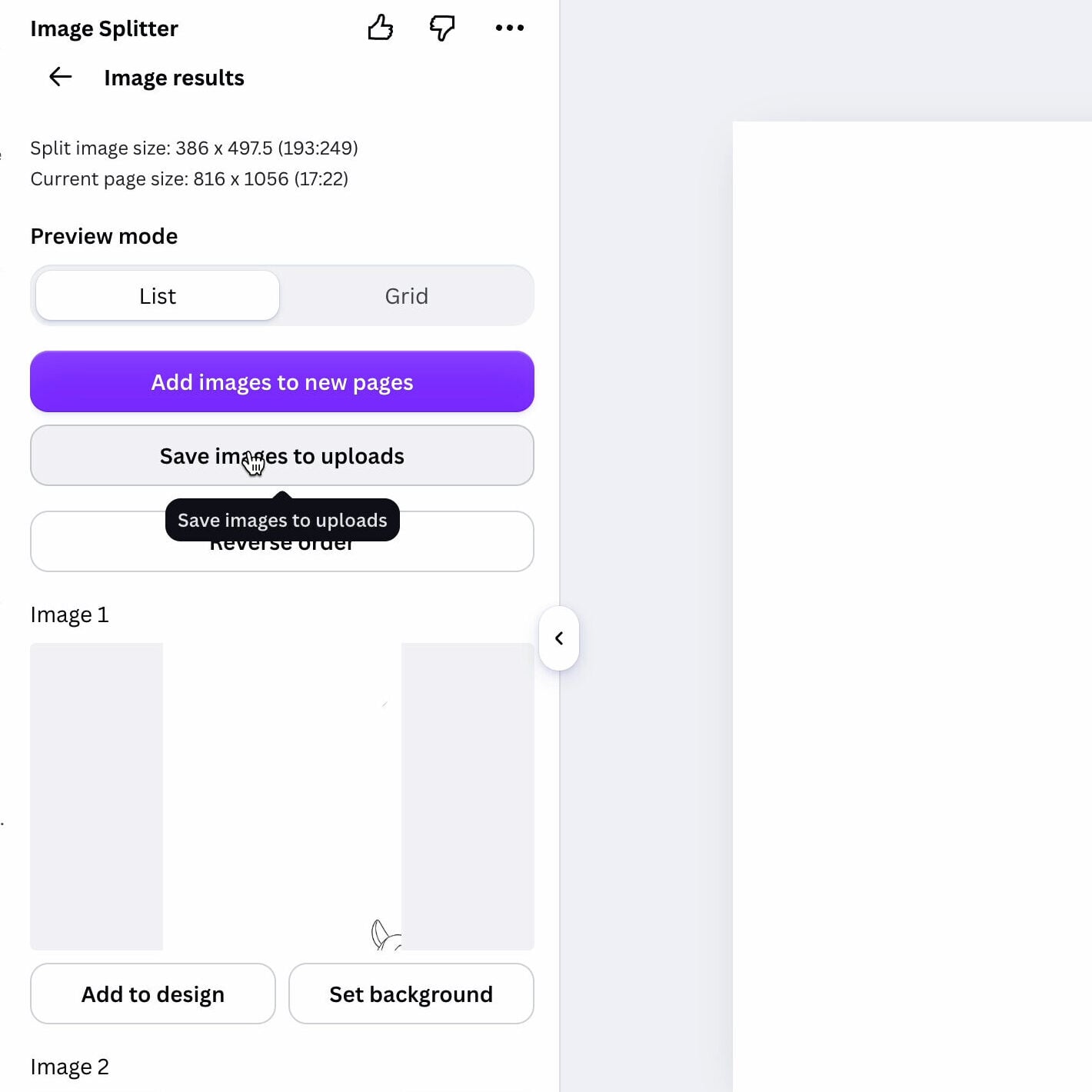Saving the images to uploads in Canva